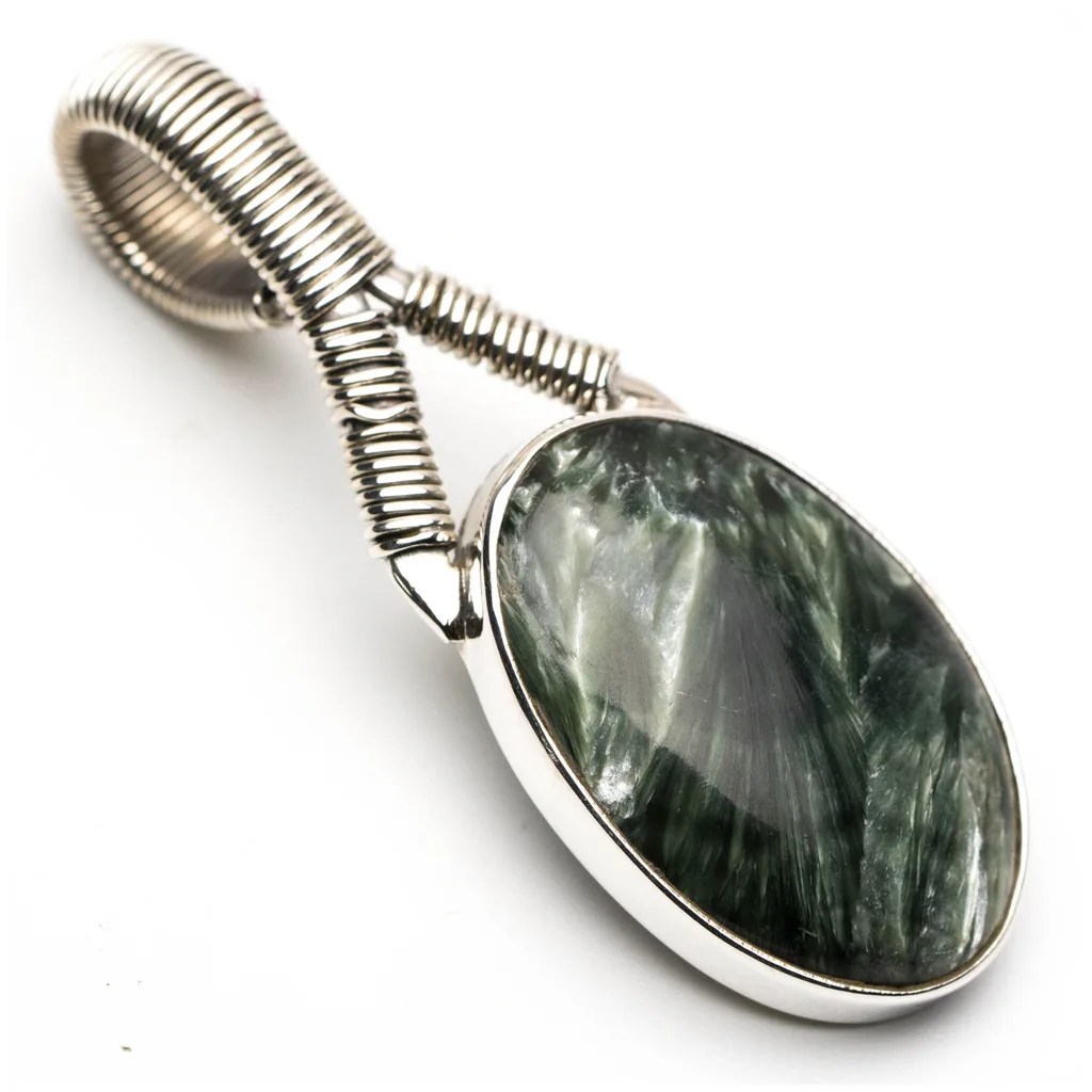 Natural Russian Seraphinite Punk Style 925 Sterling Silver Pendant 2&quot P0121 | Украшения и аксессуары