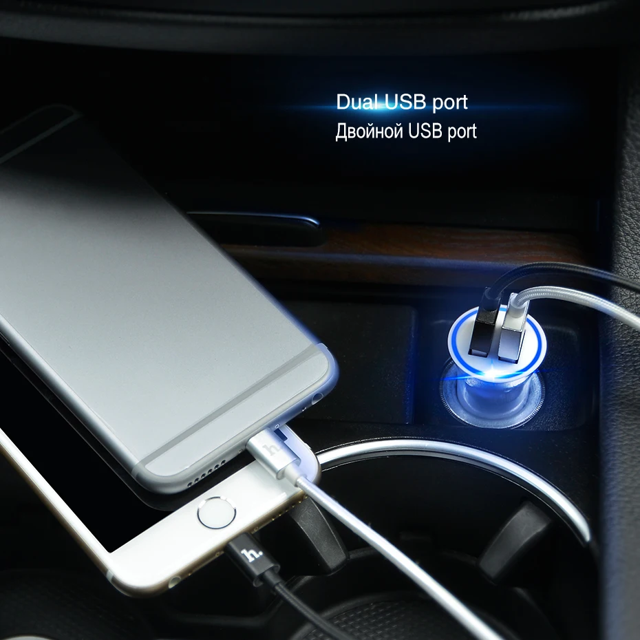 Автомобильное мини-зарядное устройство HOCO с двумя USB-портами для iphone X XS Max XR Samsung