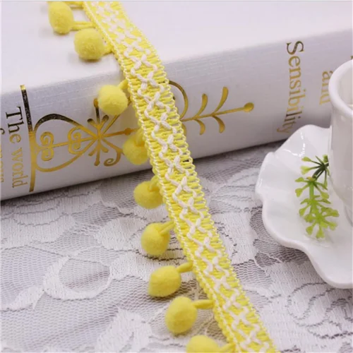 Yellow 1 ярдов кружевная лента швейная аксессуары Pom Кисточки Из ПФЛ помпоны отделка бахрома с помпонами вышивка украшение кружевная ткань аксессуары ручной работы - Цвет: Yellow