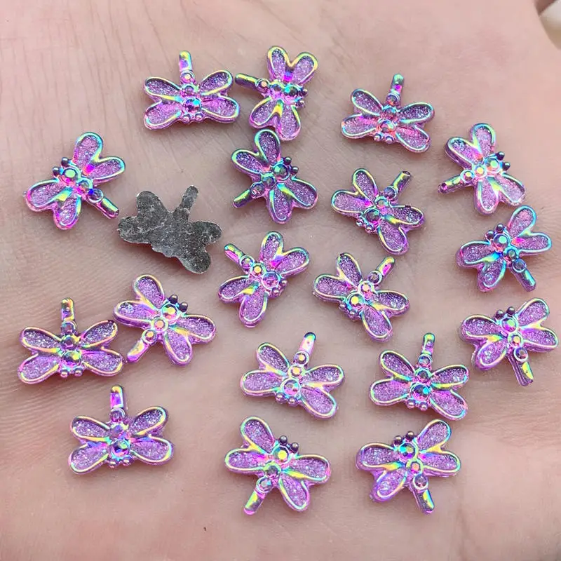 40pcs 9*12mm Cute mini Dragonfly shape for Women Summer Style Jewelry Resin&acryl Rhinestones Material DIY Strass craft