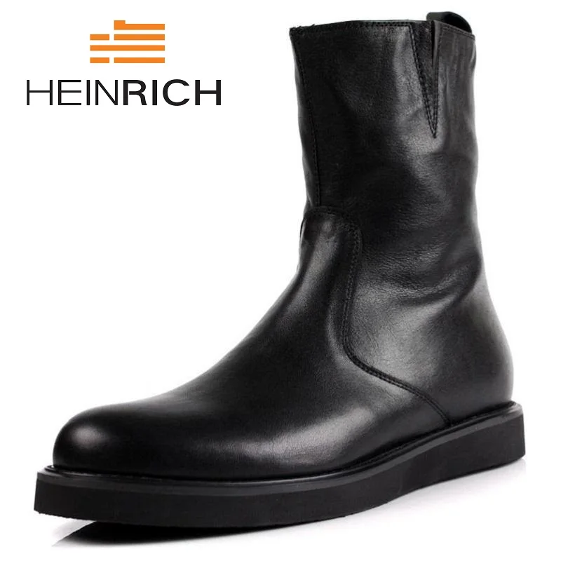 HEINRICH/черные мужские ботинки мотоботы из натуральной кожи модные Зимние