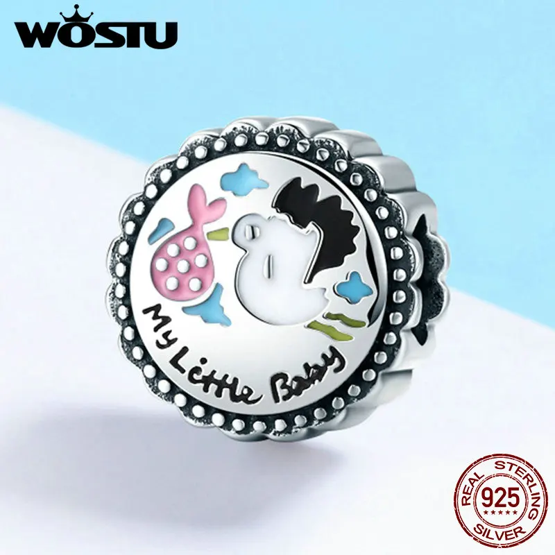 WOSTU, новинка, 925 пробы, серебряный, милый, маленький аист, Круглый, с бусинами, подходит для девушек, браслет, сделай сам, для изготовления ювелирных изделий CQC504