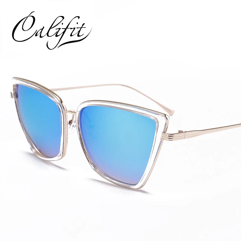 CALIFIT винтажные стеклянные новые элегантные солнцезащитные очки «кошачий глаз» для женщин, черная оправа, солнцезащитные очки, женские градиентные линзы - Цвет линз: 006
