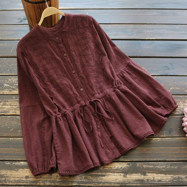 5844 летние женские Топы в японском стиле Литературная Ретро рубашка с вышивкой