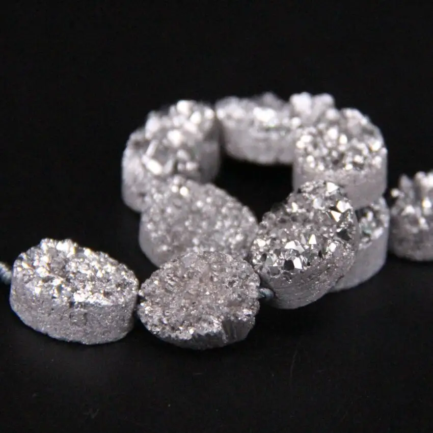 Approx11PCS/strand Silvers Титан натуральный кварц Geode Drusy овальные бусины самородки руг