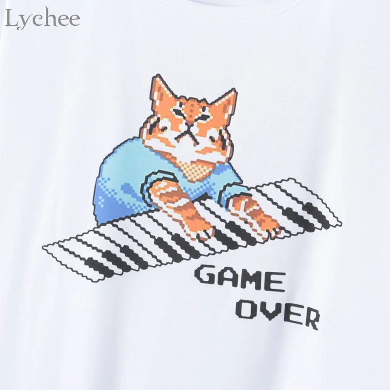 Летняя женская футболка Lychee в стиле Харадзюку Повседневная Свободная с надписью