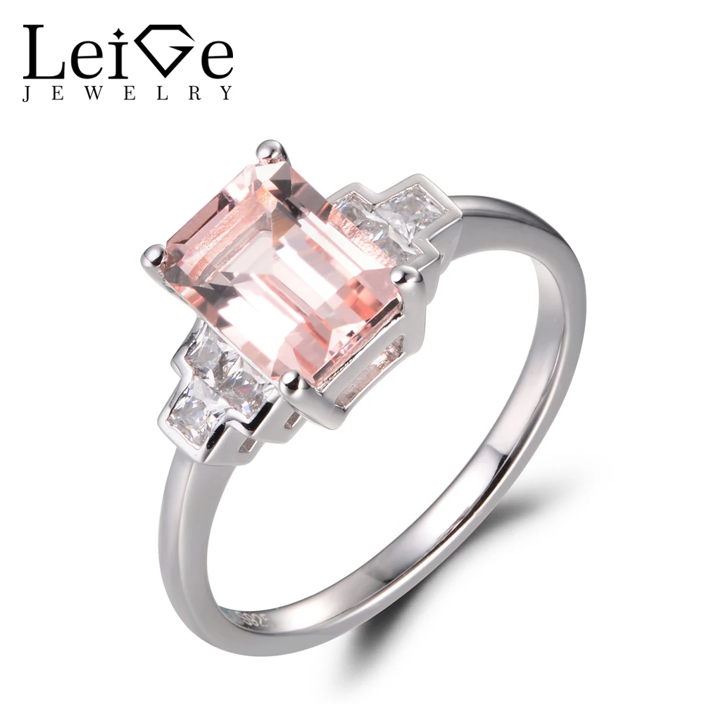 

Leige Jewelry Real Natural Morganite Wedding Rings Pink Gemstone Solid 925 Sterling Silver Romantic Wedding Gifts for Women