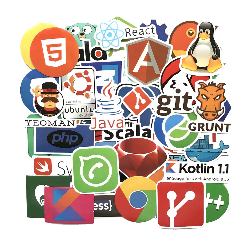50 шт. Программирование наклейки Java JS Php Docker Биткоин Html облачный язык приложение