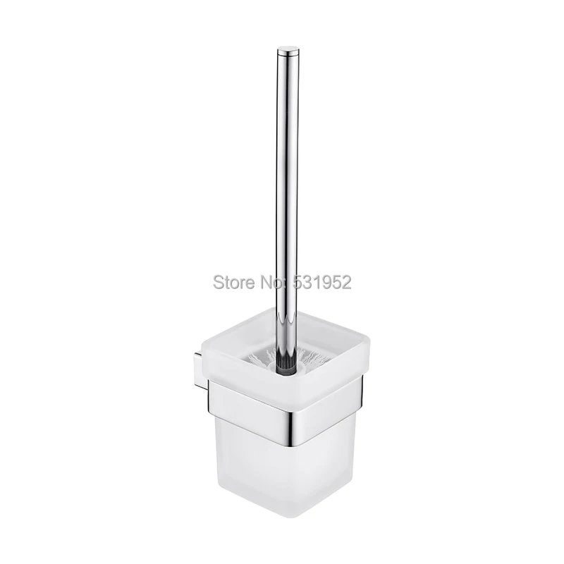 square bathroom toilet brush with holder glass cup wall mount contemporary style toilet brush polished bathroom accessories free global shipping