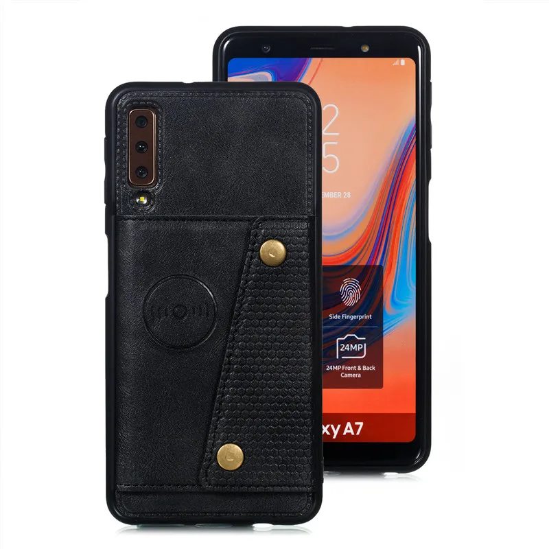 black Кошелек из искусственной кожи с подставкой силиконовый чехол для телефона samsung Galaxy S8 S9 S10 Plus Note 10 A6 A7 J4 J6 Plus слот для карт откидная крышка - Цвет: black