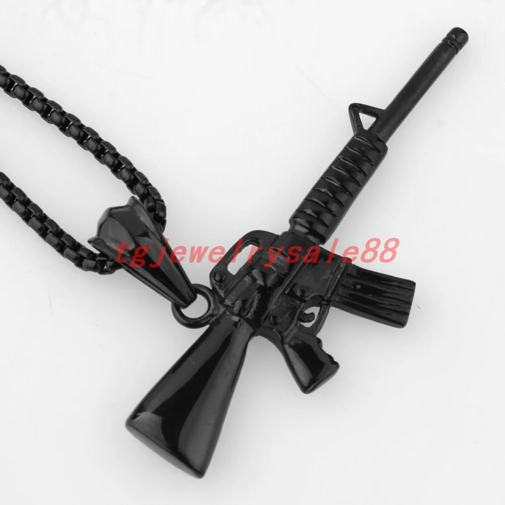 Новый дизайн черный-цвет M16 Submachine Gun кулон из нержавеющей стали крутое мужское