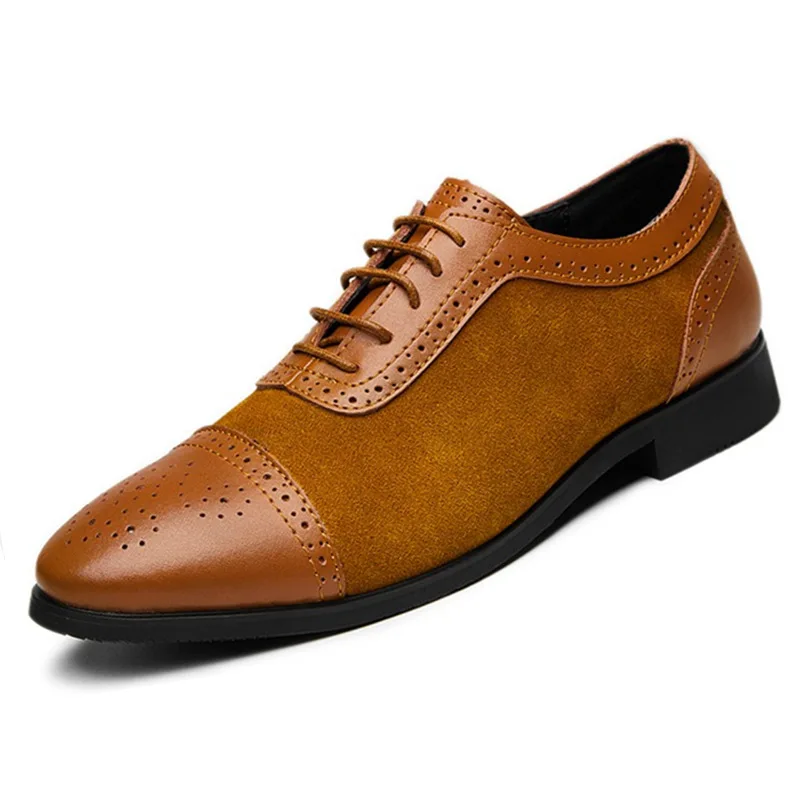 

Europe Spring/Autumn 2019 New Men Shoes Pu Leather Brogue Shoes Oxfords Men's Dress Shoes Lace-Up Breathable Plus Size 38-47