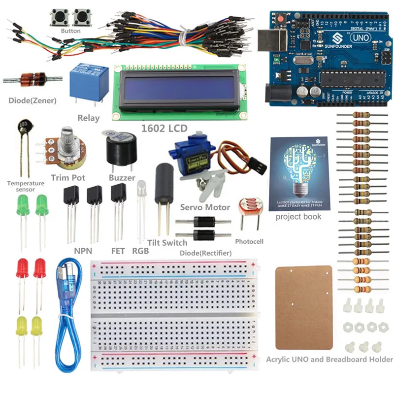 Новый SunFounder лаборатория UNO R3 1602 ЖК дисплей Starter Kit с книги проекта для Arduino Nano MEGA