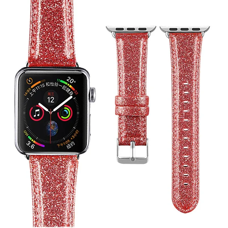 Красный Laforuta для Apple Watch, ремешок 40 мм, 44 мм, кожаный iWatch, ремешок 42 мм, 38 мм, блестящий, мощный, шикарный, наручные часы, браслет на Рождество - Цвет ремешка: Красный