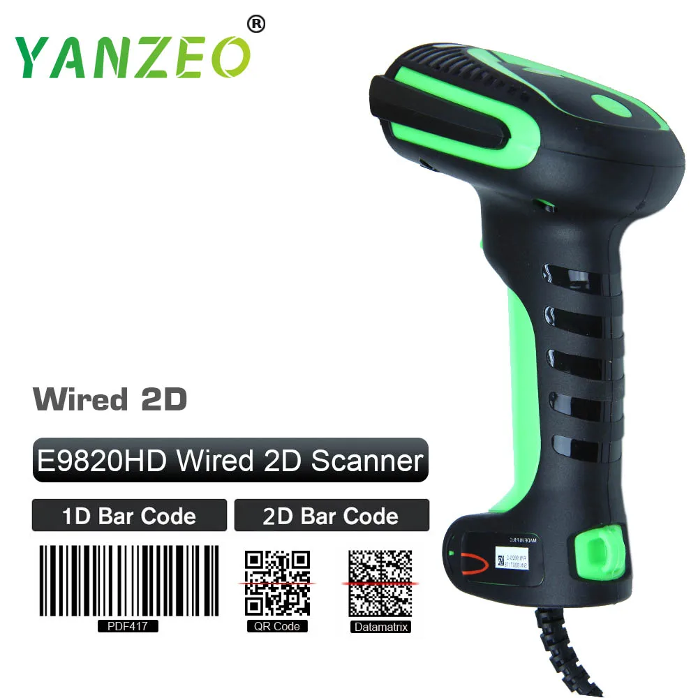 E9820 Wired Industry Yanzeo портативный ручной проводной беспроводной сканер штрих-кода 1D QR считыватель штрих-кода PDF417 IOS Android IPAD гарантия 1 год - Цвет: E9820 Wired Industry