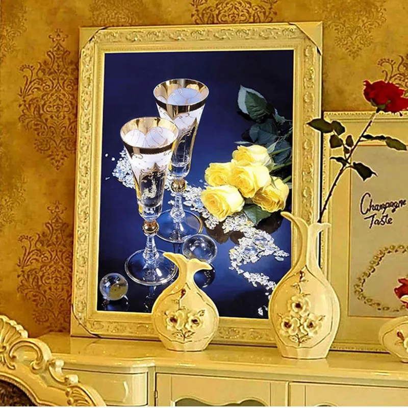 Хит 5D Алмазная мозаика Вышивка Роза вино очки алмазная живопись круглые алмазы