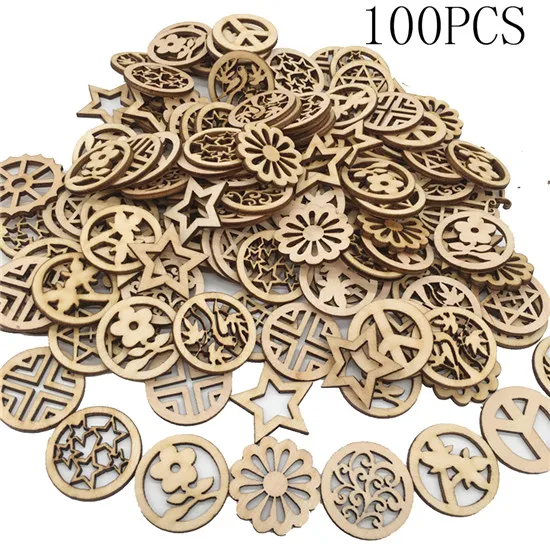 100pcs 50 шт/100 шт Смешанное колесо с зубчатой передачей из натурального дерева для скрапбукинга полое ремесло для домашнего декора - Цвет: 100pcs