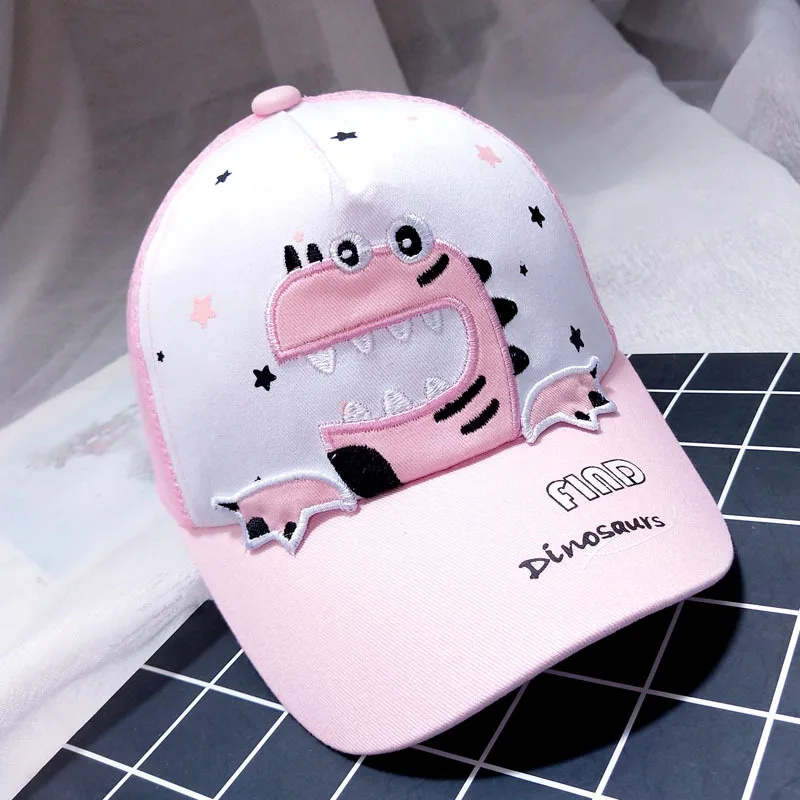 Dinosaur head pink Брендовая милая детская бейсбольная кепка с динозавром, хлопковая сетчатая Кепка для мальчиков и девочек, летняя Детская кепка с изображением животных из мультфильма, голубая Кепка для детей 2-10 лет - Цвет: Dinosaur head pink