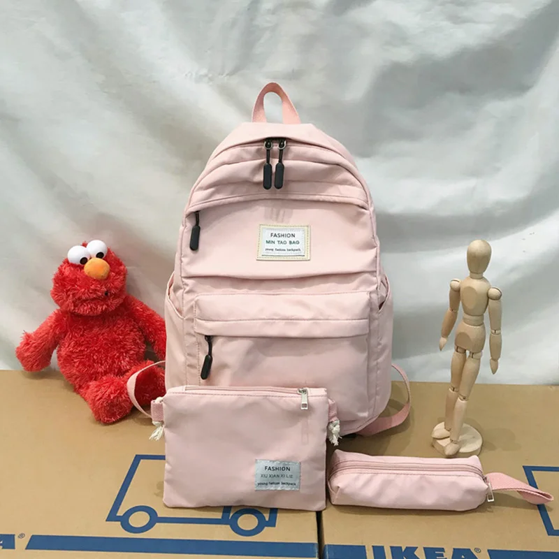 Pink 3 шт./компл. Водонепроницаемый нейлон Для женщин рюкзак женский большой Ёмкость школьные сумки для девочек, цвета: черный, хаки, корейский стиль дорожная сумка Mochila - Цвет: Pink
