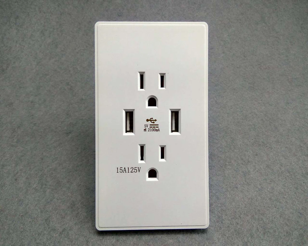 15A американский стандарт два 3 отверстия двойной USB США настенная розетка зарядка
