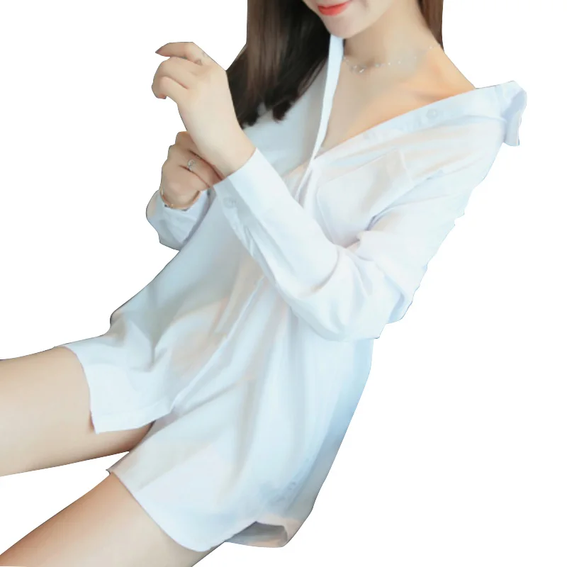 

Women BF Style White Long Shirt Fashion Long Sleeve Elegant Lady Casual Clothing S-2XL Vestidos for Female