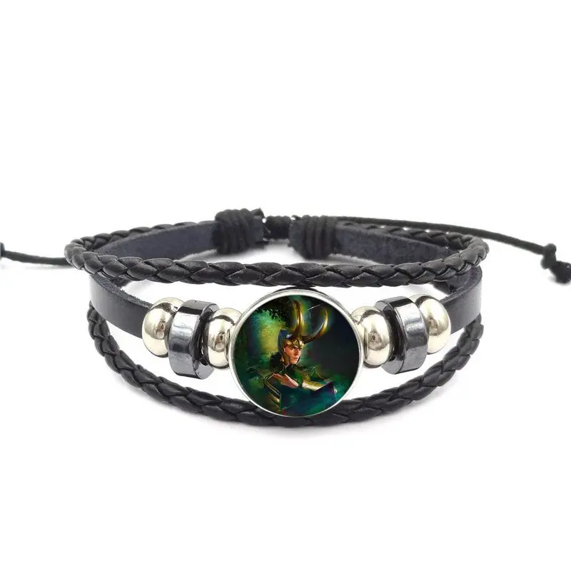 as picture Loki God Of Mischief логотип Эффектный черный кожаный браслет ручной работы для унисекс подарок - Окраска металла: as picture