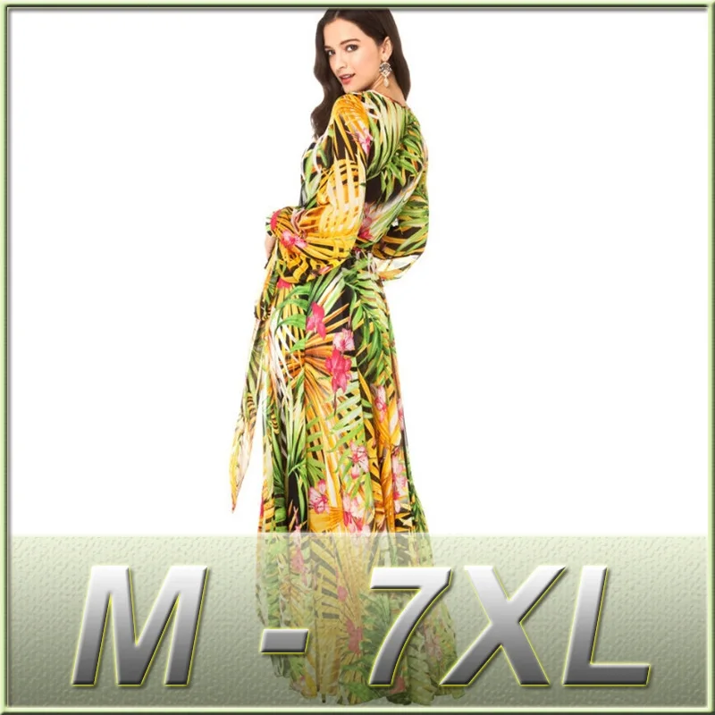 Женское летнее шифоновое пляжное платье с v образным вырезом и длинным рукавом