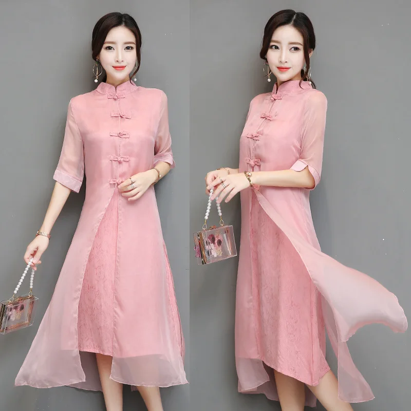 Cheongsam Qipao, китайское традиционное платье на весну и лето, женское банкетное сексуальное восточное платье, вьетнамское розовое китайское платье TA1251