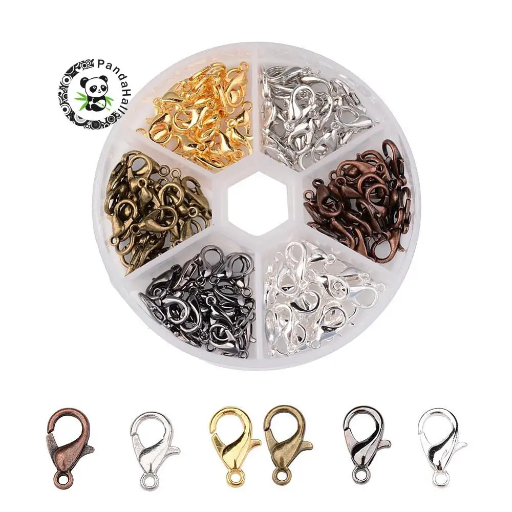 

1 Box 120PCS 6 Colors Zinc Alloy Lobster Claw Clasps, Nickel Free, Mixed Color,12x7mm, Hole: 1.2mm; about 20pcs/compartment F70