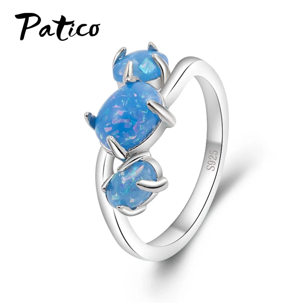 

100% Brand New Created Blue Fire Opal Stones 925 Sterling Silver Wholesale Hot Sell Wedding Party for Women Jewelry Ring