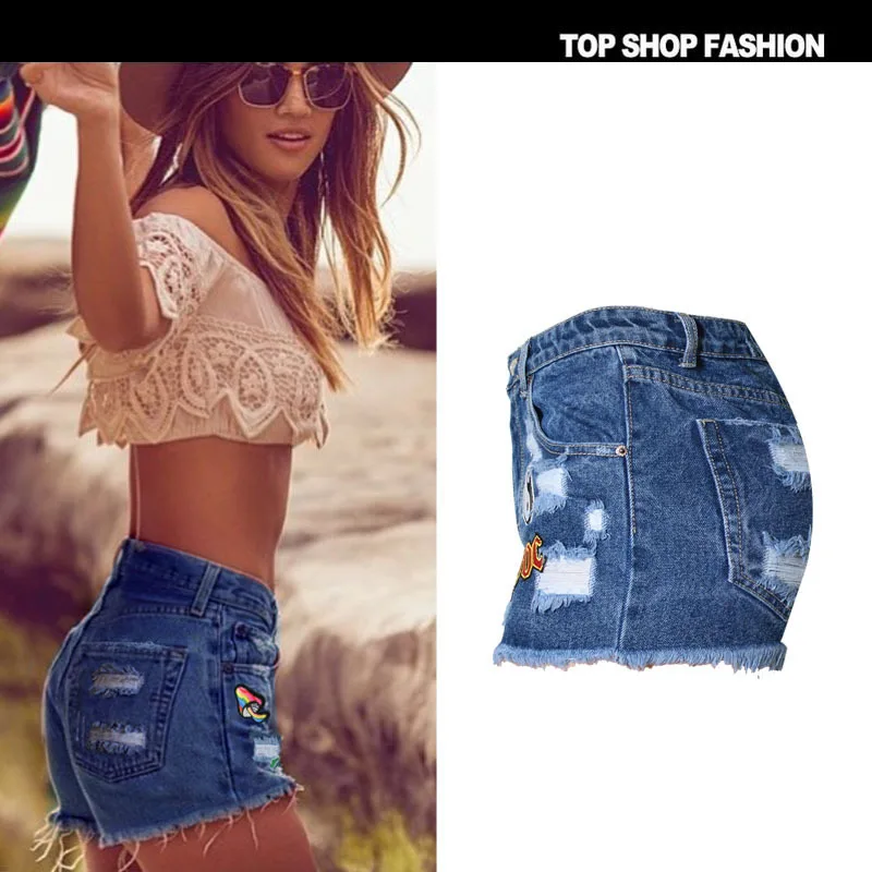 

Summer Hot High Waist Blue Denim Shorts Fashion Slim Ripped Jeans For Women American Apparel Shaping Sexy Hip Pants Fast Ship