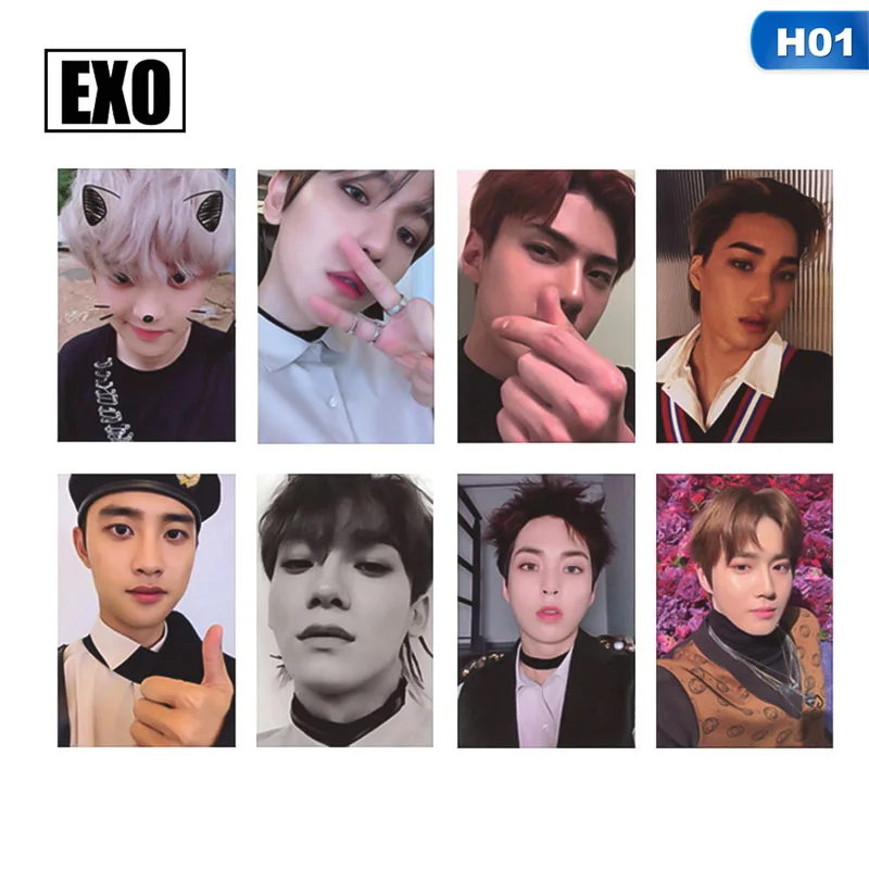 

8Pcs/Lot KPOP EXO DON'T MESS UP MY TEMPO Album Photo Card Hip Hop Self Made Paper Cards Autograph Photocard