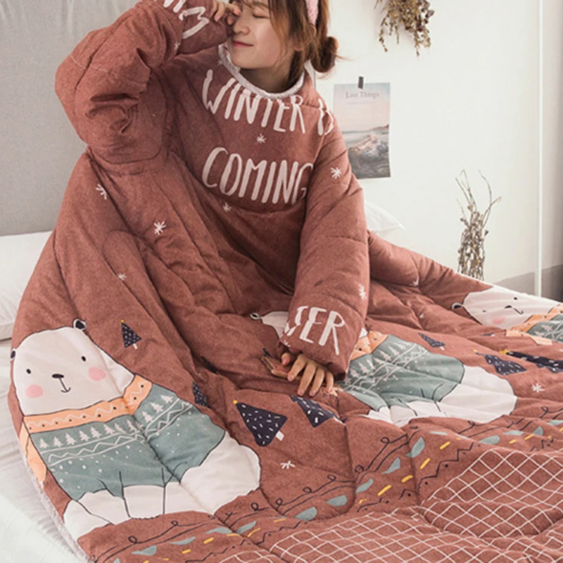 Spring Comforters Autumn Lazy Quilt with Sleeve Warm Nordic for Polyester Dormitory Nap Covered Blanket | Дом и сад