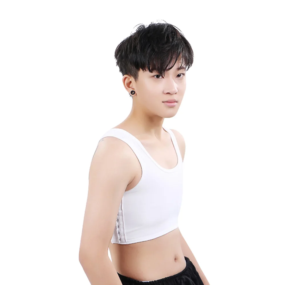 Белый chest binder tomboy buckle short breast binder trans vest casual bust shapers tops corset tee Super flat bra Les Lesbian - Цвет: Белый