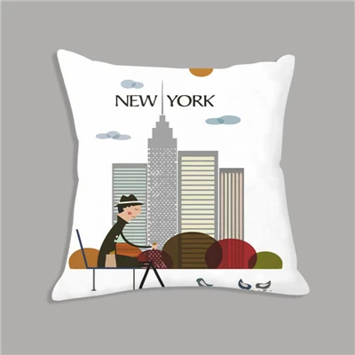 Morning of City London New York винтажная мультяшная Подушка плюшевая декоративная подушка для дивана подушка 45x45 см