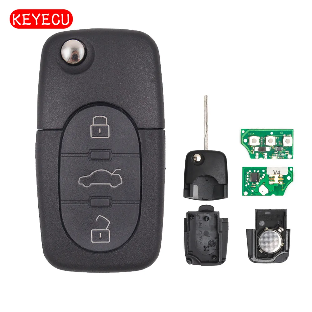 

Keyecu 2pcs/lot Folding Remote Key Fob 3 Button 433MHz ID48 Chip for Volkswagen Beetle 1999-2001 Bora Passat 1J0 959 753 B