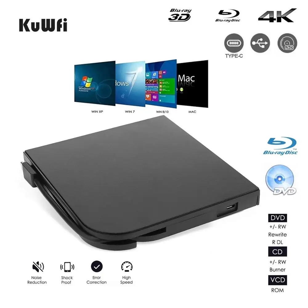 Внешний 4K 3D Blu Ray DVD привод портативный USB3.0 Type C горелка HD CD/DVD проигрыватель