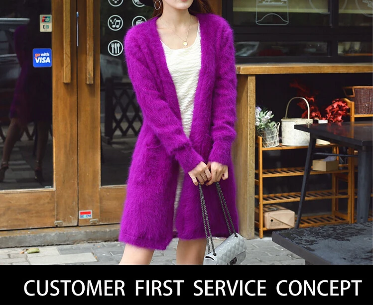100% Real Mink Cashmere Casual Cardigans Female Knitted Open Stitch Fur Sweater Factory OEM Wholesale KFP996 |