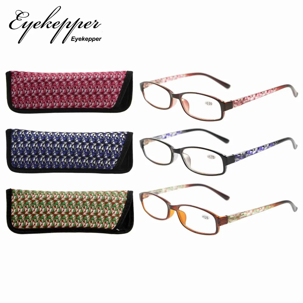 R908 Mix Eyekepper reader 3 Упаковка женских очков для чтения с красивым рисунком и мягкий чехол для женщин+ 0,50-+ 4,00
