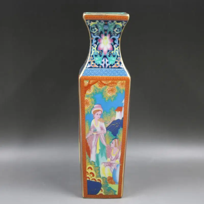 Квадратная ваза Qing Qianlong pastel с западными символами коллекция искусственного