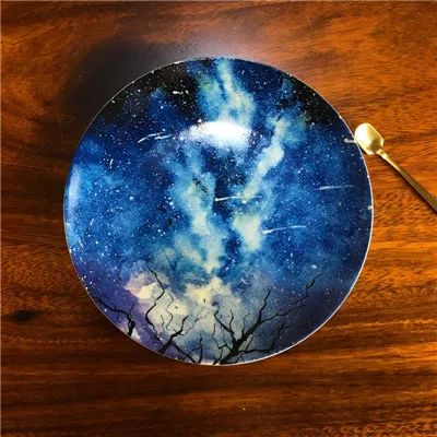 Серебристый Blue Sky Star обеденные тарелки, тарелка, керамические блюда, подарок с узором ночного неба, набор обеденных тарелок, фарфоровые десертные закуски, торты - Цвет: Серебристый