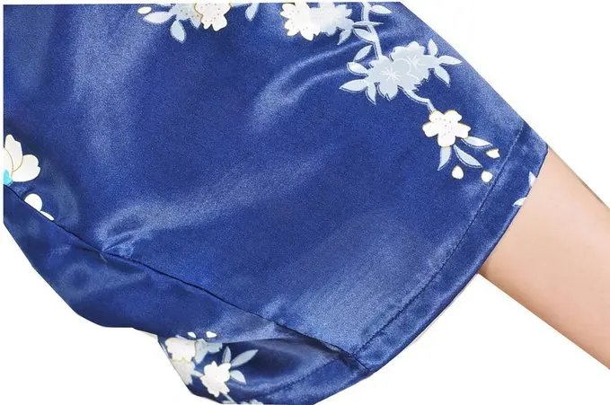 Женское мини платье из шелка и искусственного темно синее банное кимоно пижама