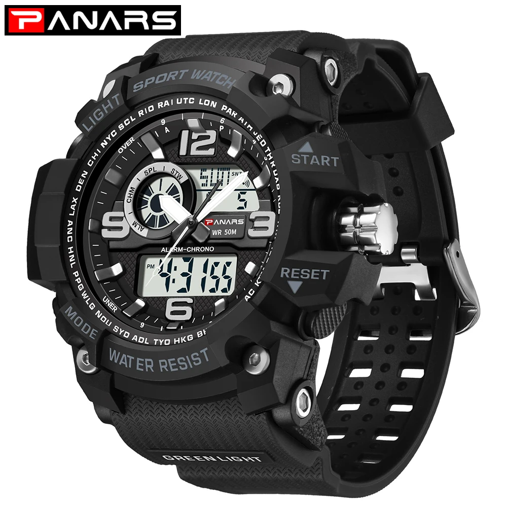 PANARS Men Military Watch 50m Waterproof Wristwatch LED Quartz Clock Sport Watch Male relogios masculino Sport S Shock Watch Men