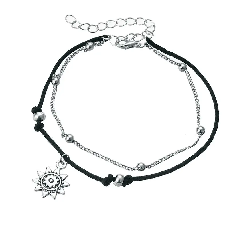 BJCS724 17 км Boho бесконечные Бусы ножные браслеты для женщин Мода Защита от Солнца Кулон многослойный ножной браслет хлопок ручной работы цепочка для ног Ювелирные изделия - Окраска металла: BJCS724