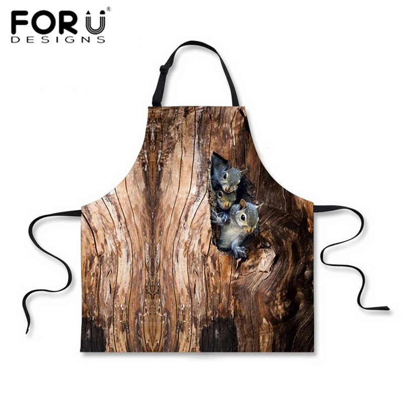 Forures кухонные забавные фартуки с 3D принтом животных птиц совы серого дерева коры