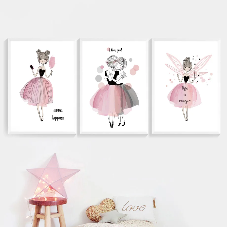 

Dancer Angel Wall Art Canvas Painting Nordic Poster And Prints Scandinavian Wall Pictures Kids Bedroom Baby Girl Room Home Decor