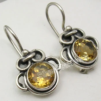CITRINE Chanti Международный твердый Серебряный Синий огненный Лабрадорит Античный стиль Искусство Серьги 7/8 дюймов - Окраска металла: CITRINE