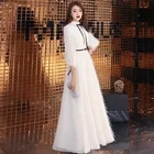 Женское вечернее платье до пола, белое платье большого размера с высоким воротом, а-силуэт, для выпускного вечера, модель E433 большого размера на заказ, 2019