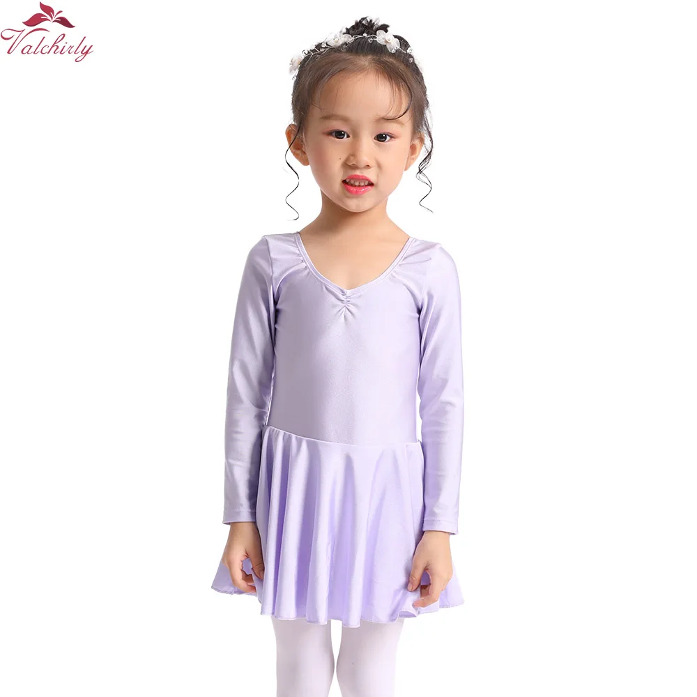 long sleeve-purple Танцевальная одежда для девушек, платье балерины, гимнастический купальник с длинными рукавами для девочек, 5 цветов на ваш выбор - Цвет: long sleeve-purple