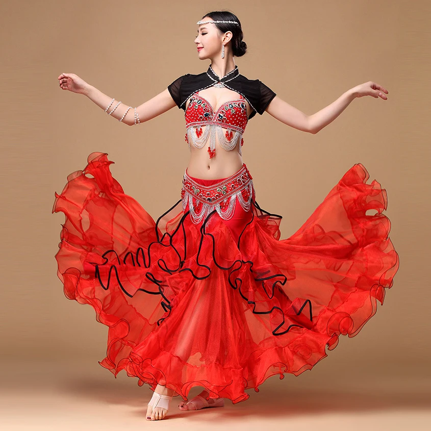 Женский костюм для танца живота комплект из 3 предметов бюстгальтер с бусинами